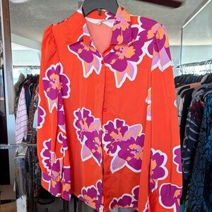 Cato Bold Orange and Purple Floral Blouse